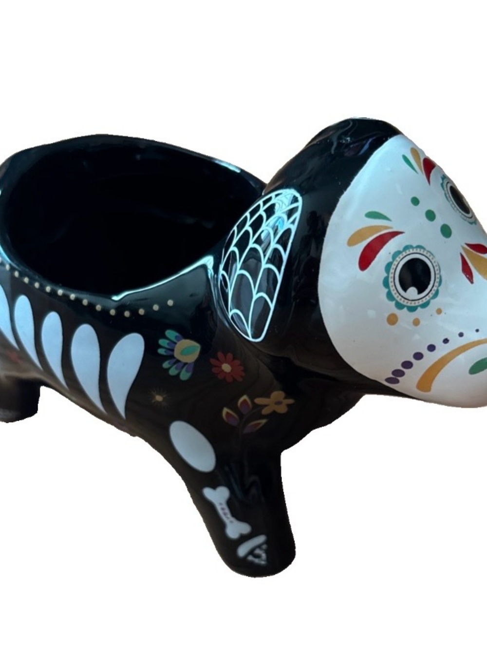 Trader Joes Day of the Dead Skeleton Dog Planter Ceramic Halloween Dia Muertos